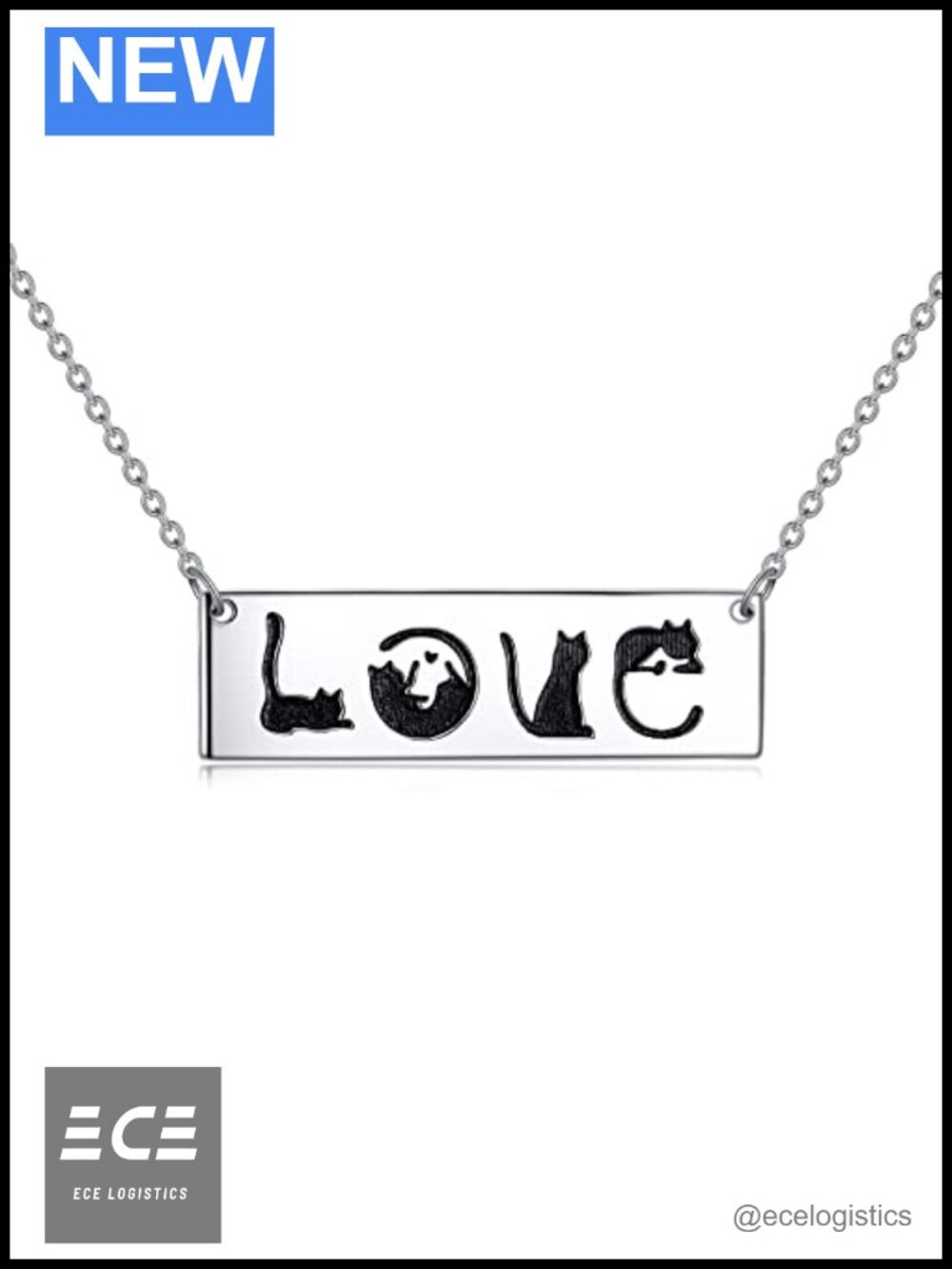 CRMAD Cat and Woman Pendant Necklace in 925 Sterling Silver, 18 Inch Rolo Chain
